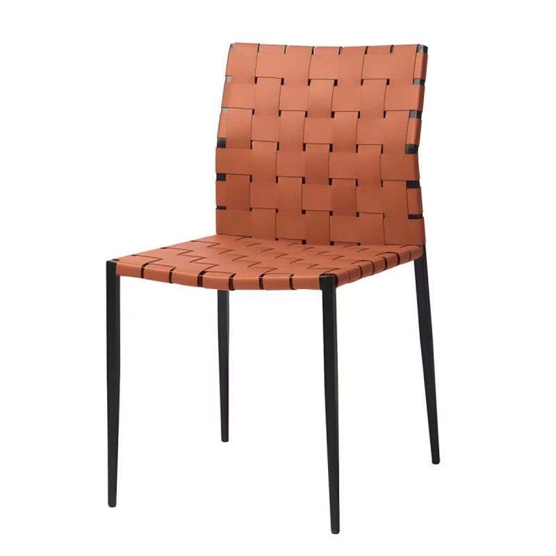 "Tropical Dining Side Chair Metal and Faux Leather Indoor-Outdoor Chair - Orange 1 Piece"