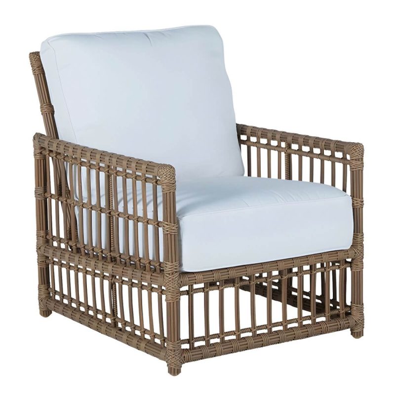 "Modern White Upholstered Wicker/Rattan Sofa with Waterproof Cushions and Pillows - High Back Sofa"