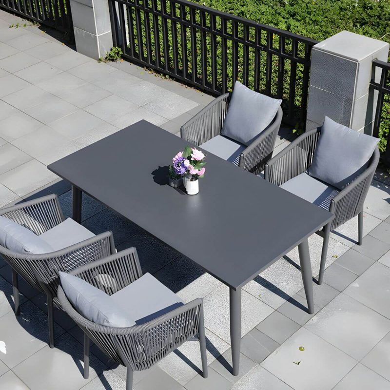 "Contemporary Aluminum Frame Patio Table Water and UV Resistant Patio Table - 63"L x 31.5"W x 28.7"H Rectangular Table Only"