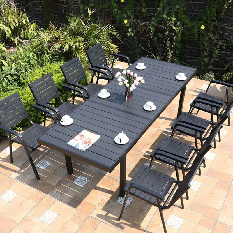 "Black Wooden Patio Table Contemporary Style in Rectangular Shape - Table Only"