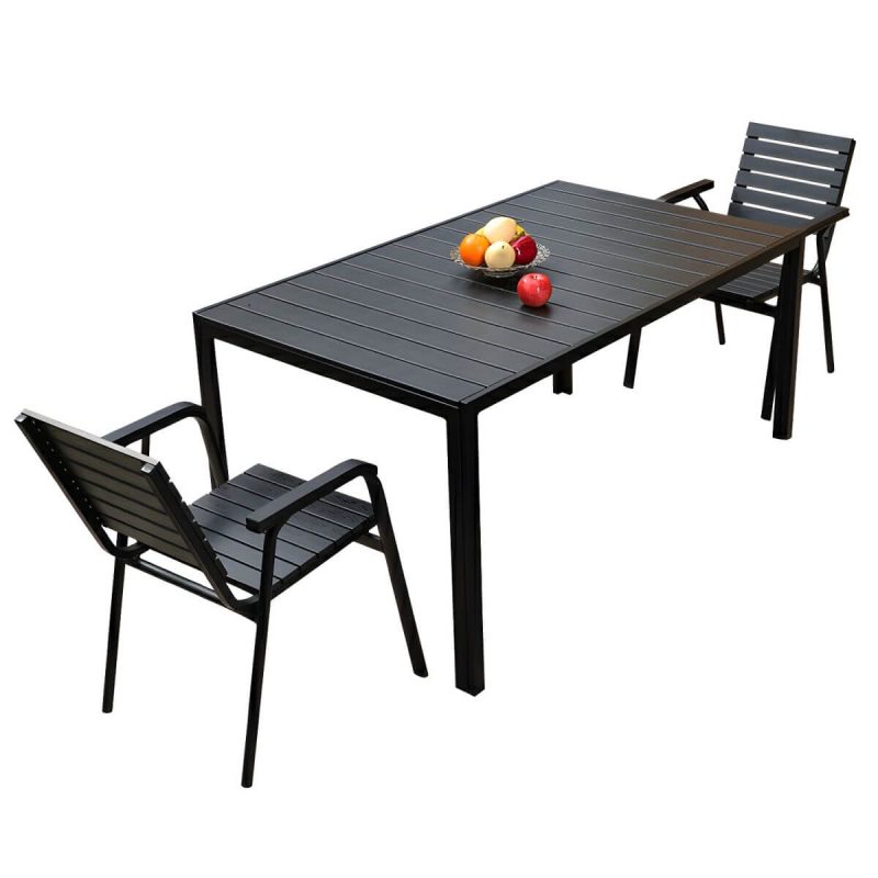 "Contemporary Wood Dining Table Set with Black Chairs for Courtyard - Table & Chair(s) 59.1"L x 35.4"W x 29.1"H 2"