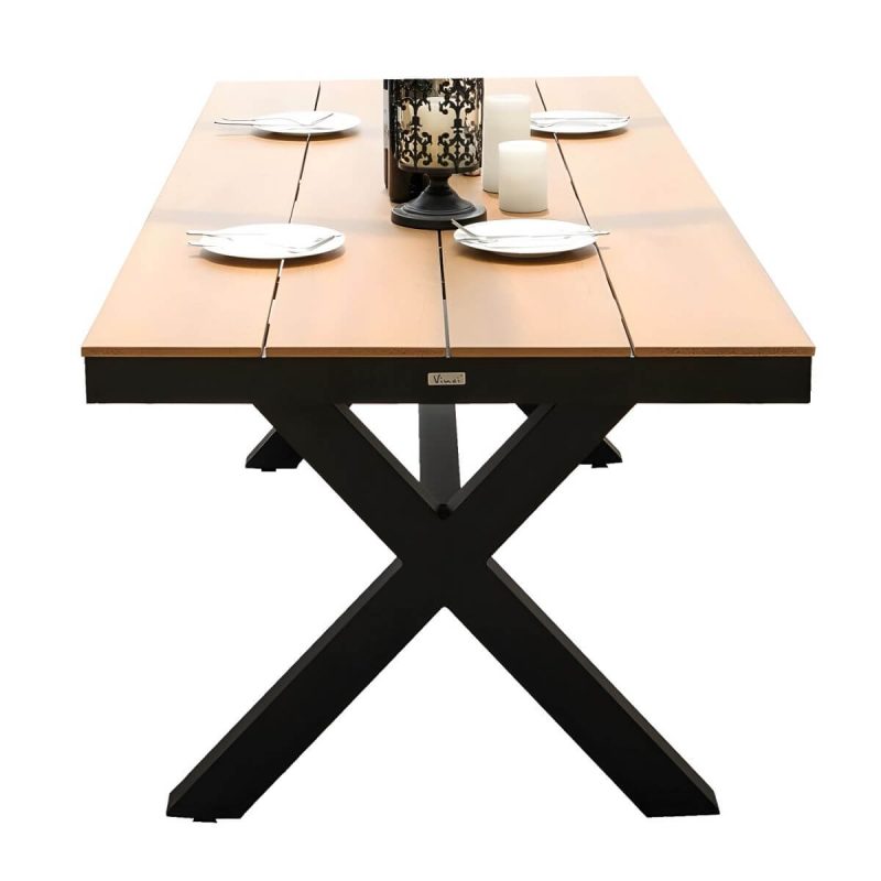 "Brown Wooden Patio Table Contemporary Style in Rectangular Shape - Table Only 79"L x 35"W x 30"H"