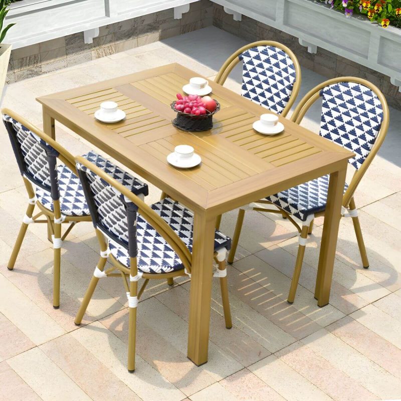 "Contemporary Aluminium Dining Table Set with Armless Chair for Courtyard - Table & Chair(s) 47"L x 31"W x 28"H 4"