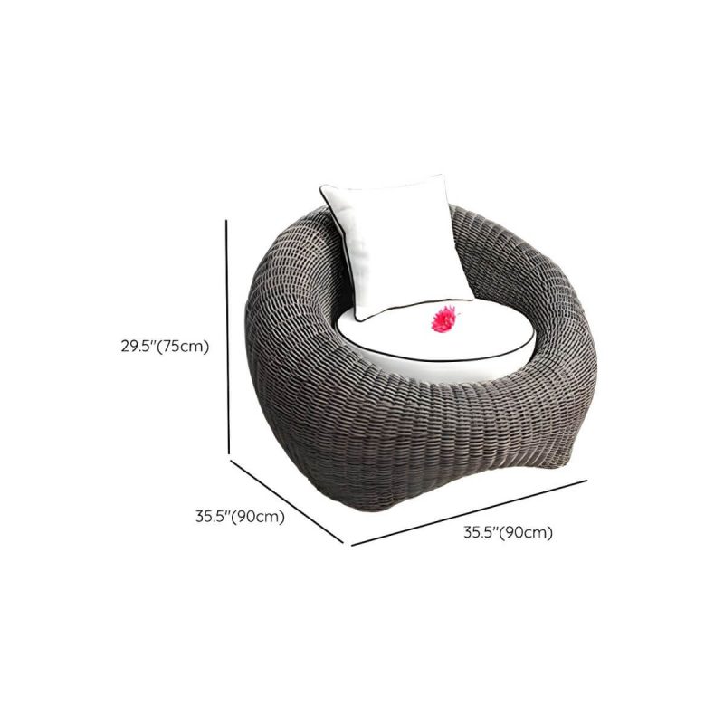 "Dimension of Glass Coffee Table Included Courtyard Sofas Rattan Weaving Modern in Grey - 3-Piece Set(2 Chairs & 1 Coffee Table)"