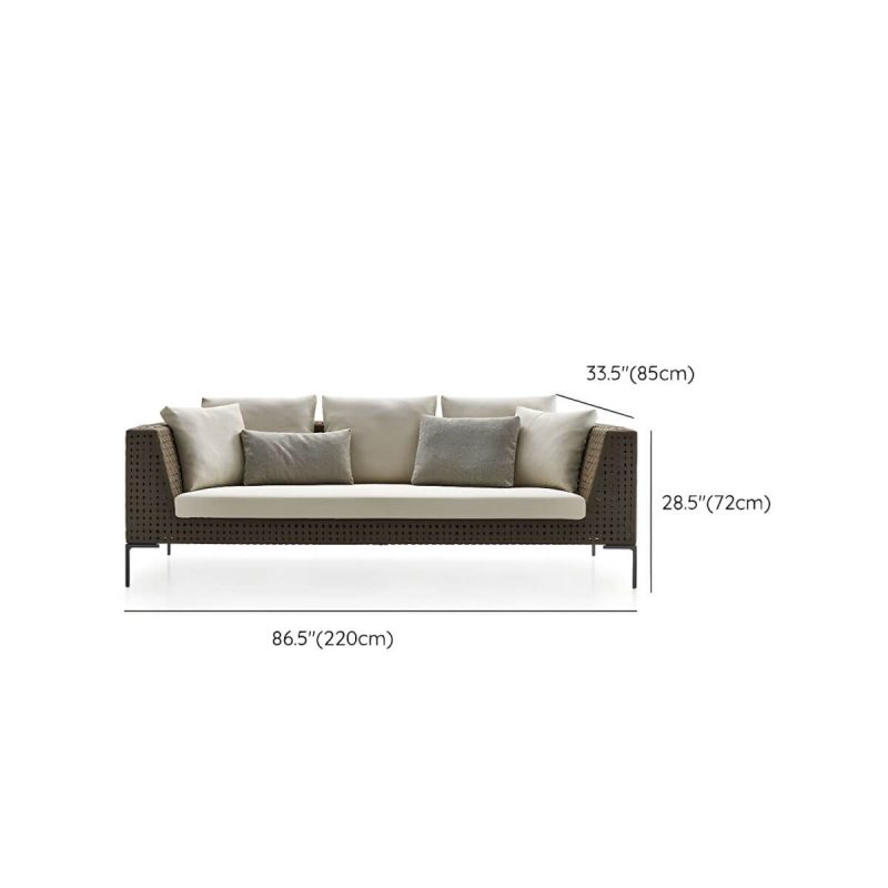 "Dimension of Elegant Metal Framed White Upholstered Modern Sofa with Cushions - 3-Seater Sofa"