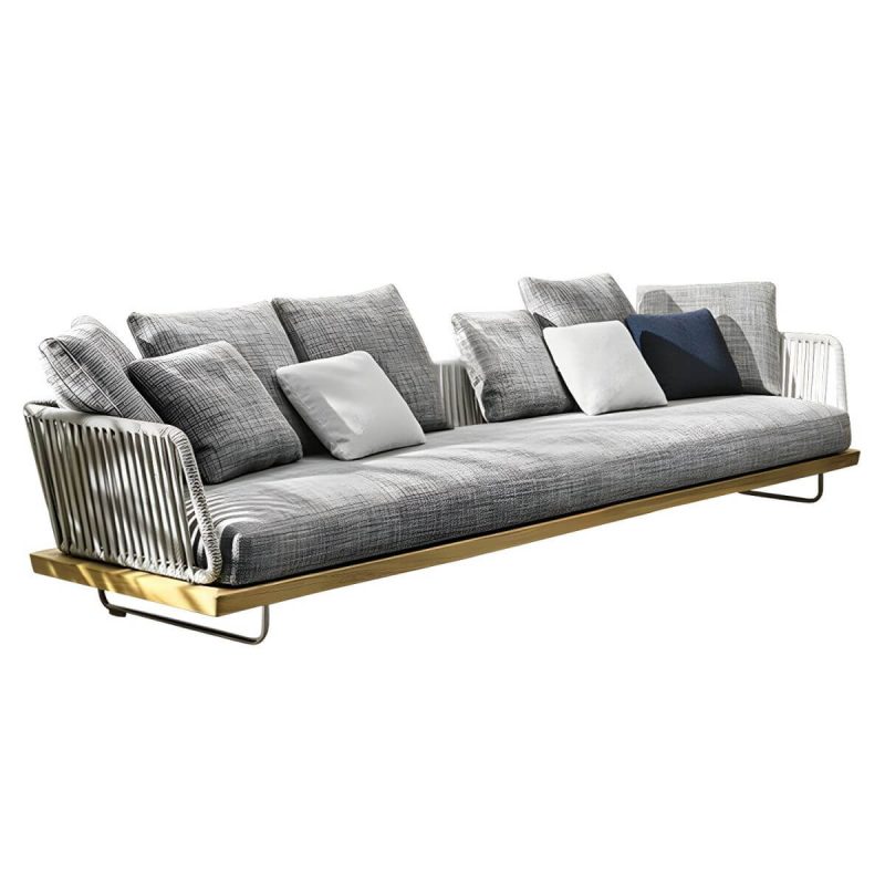"Contemporary Water Resistant Solid Wood Patio Sofa with Cushions - 3-Seater Sofa"