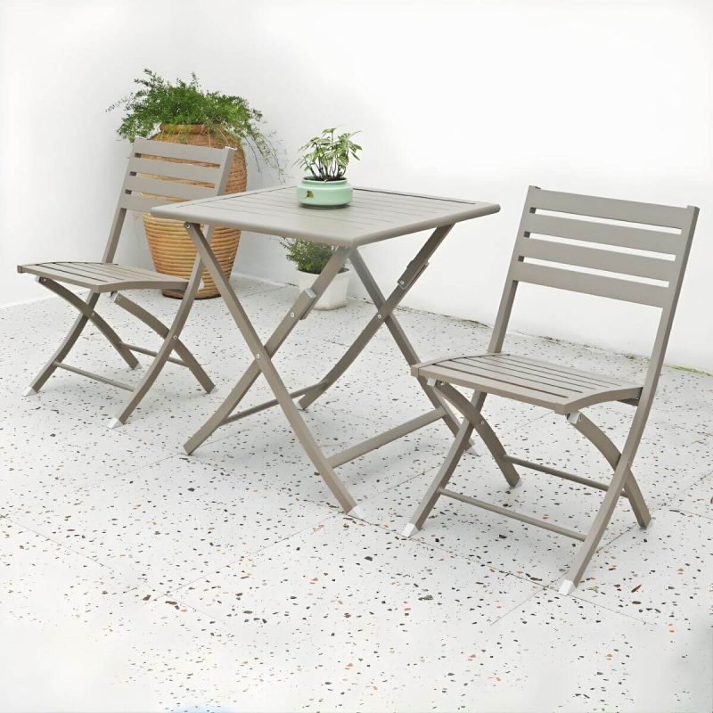 "Metal Modern Folding Patio Dining Set with Strap Back Chairs - Table & Chair(s) 28"L x 28"W x 29"H 2 Champagne"