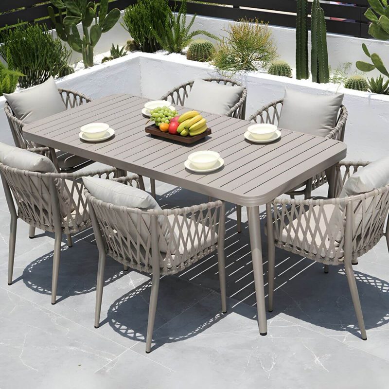 "Modern Metal Dining Room Chair and Table Set with Standard Gray Table - Table & Chair(s) 70.9"L x 33.5"W x 29.5"H 6"