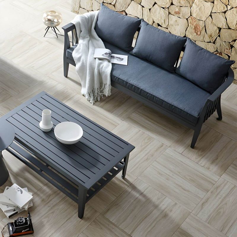 "Gray Modern Aluminum Sofa with Cushions Water Resistant for Outdoor - 2-Seater Sofa"