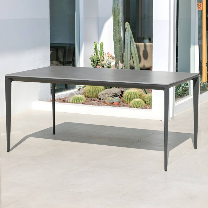 "Grey Patio Table Stone Contemporary Style in Rectangular/Square Shape - Table Only 63"L x 35.4"W x 29.5"H"
