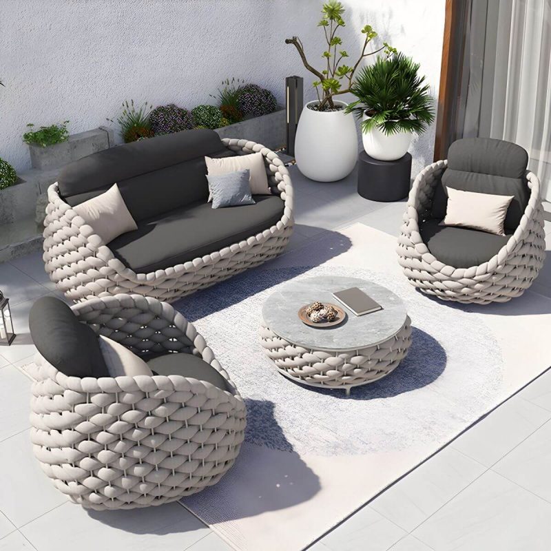 "Contemporary Gray Metal Frame Outdoor Patio Sofa with Cushion - 1-Seater Sofa"