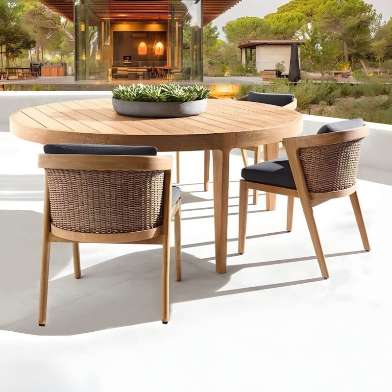 "Elegant Teak Wood Patio Dining Set with More Time Spent with Nature - Table 47.2"L x 47.2"W x 29.5"H"