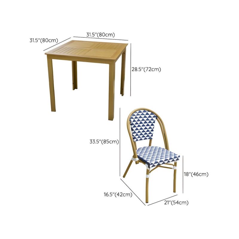 "Dimension of Contemporary Aluminium Dining Table Set with Armless Chair for Courtyard - Table & Chair(s) 31.5"L x 31.5"W x 28.5"H 4"