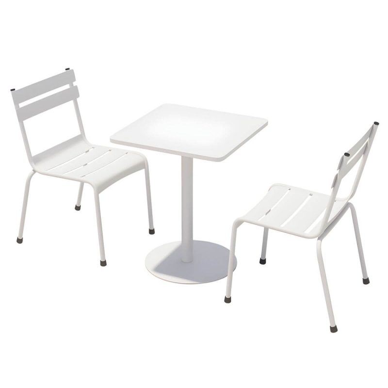 "Iron Waterproof Courtyard Dining Table Combination Modern Multiple Colors - Desk with 2 Chairs Square White"