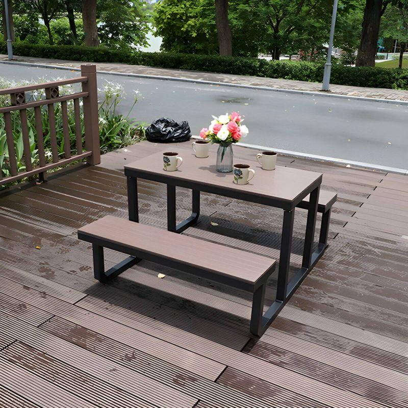 "Contemporary Brown Rectangle Picnic Table UV Resistant Picnic Table - Table 47.2"L x 23.6"W x 27.6"H Umbrella Hole Not Included Aluminum Table Only"