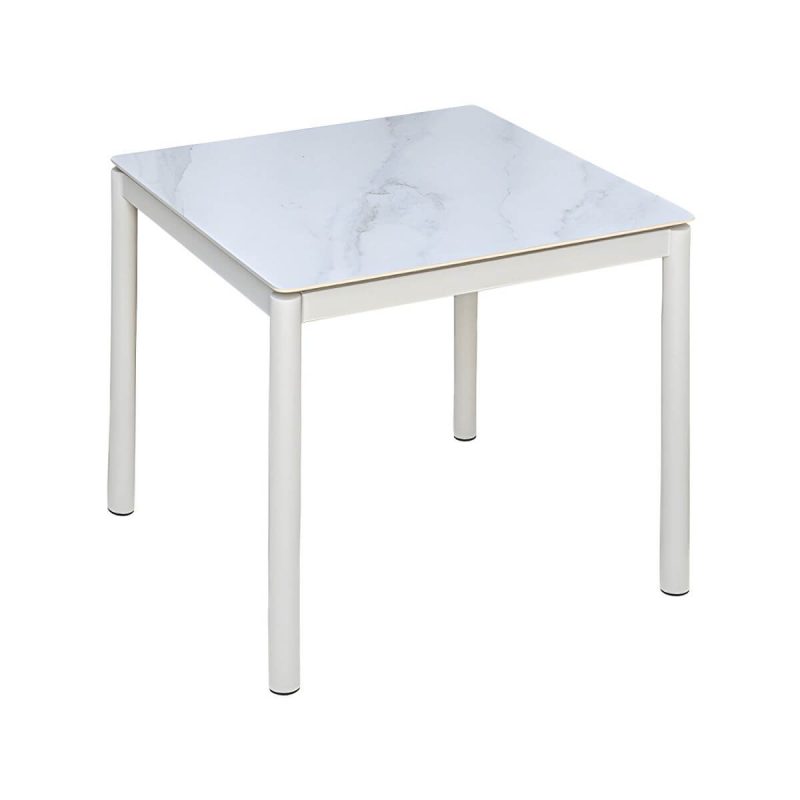 "Modern Rectangle Stone Top Patio Table Set Metal 4 Legs for Outdoor - Table & Chair(s) 31.5"L x 31.5"W x 29.5"H 4"