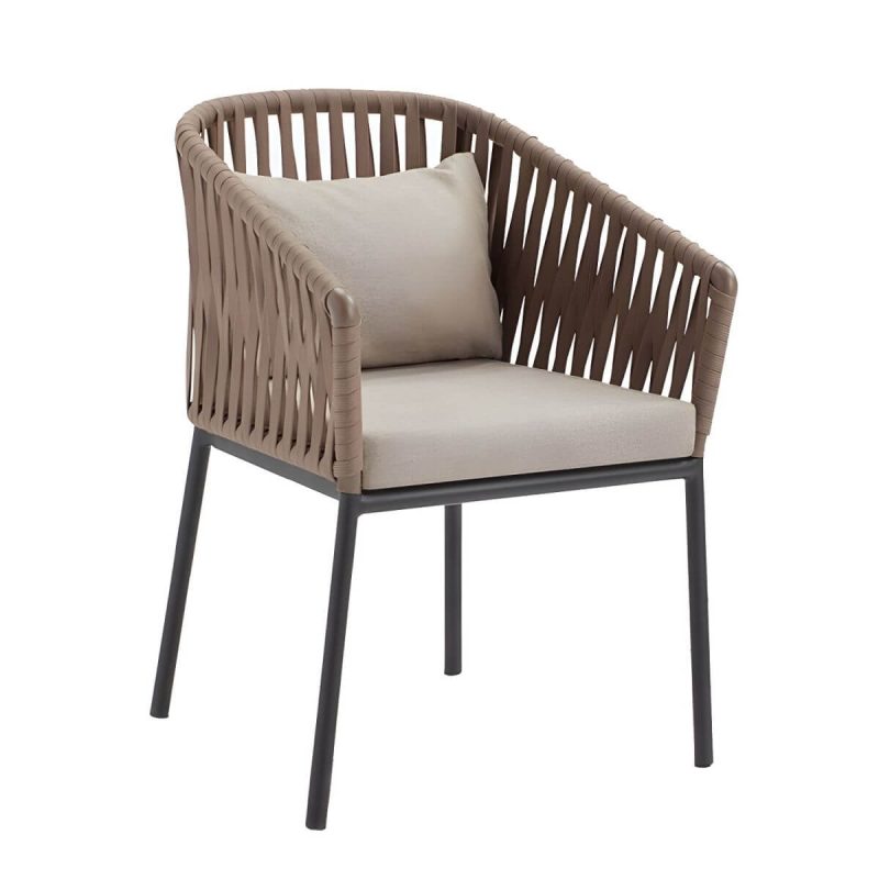 "Modern Metal Arm Chair with Brown Wicker Back and Rust-Resistant Steel Frame for Patio Dining - 1 Piece"
