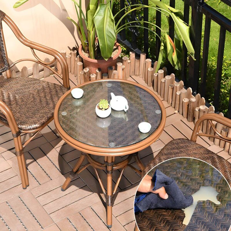 "Contemporary Brown Dining Table Set 2 Woven Chairs for Courtyard - Table & Chair(s) 2 Brown"