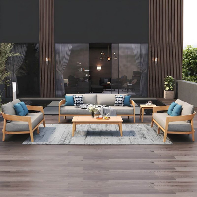"Wood Frame Outdoor Sofa Water and UV Resistant Patio Sofa with Cushion - Ottoman"