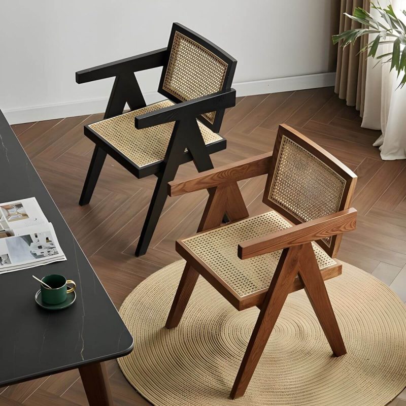 "Vine Woven Modern Courtyard Dining Chairs solid Wood Frame for Outdoor - Walnut Armless"