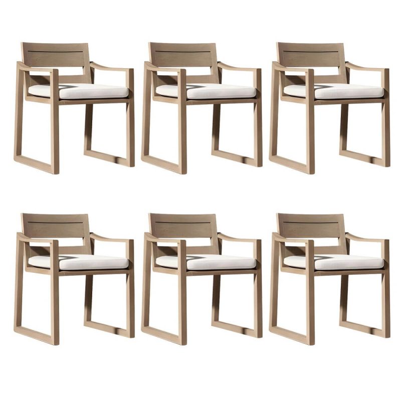"Modern Dining Side Chairs Solid Wood Natural RemovableUV Protective Finish Cushion - With Arms 6 Piece Set"