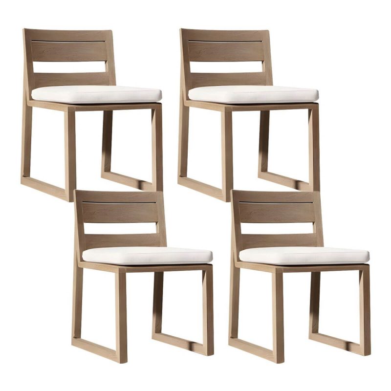 "Modern Dining Side Chairs Solid Wood Natural RemovableUV Protective Finish Cushion - Armless 4 Piece Set"