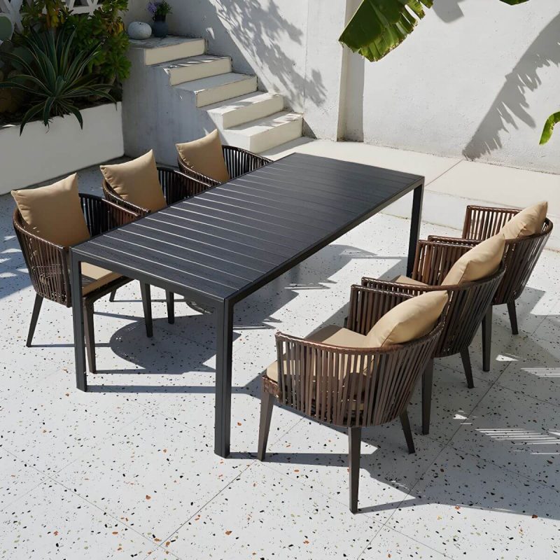 "Modern Wood Patio Dining Table 3/5/7/9 Pcs Black Dining Set for Courtyard - Table & Chair(s) 78.7"L x 35.4"W x 29.5"H 6 Rectangular"