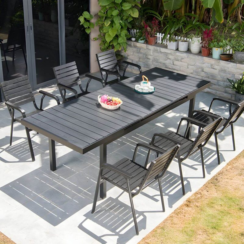 "Black Wooden Patio Table Contemporary Style in Rectangular Shape - Table Only"