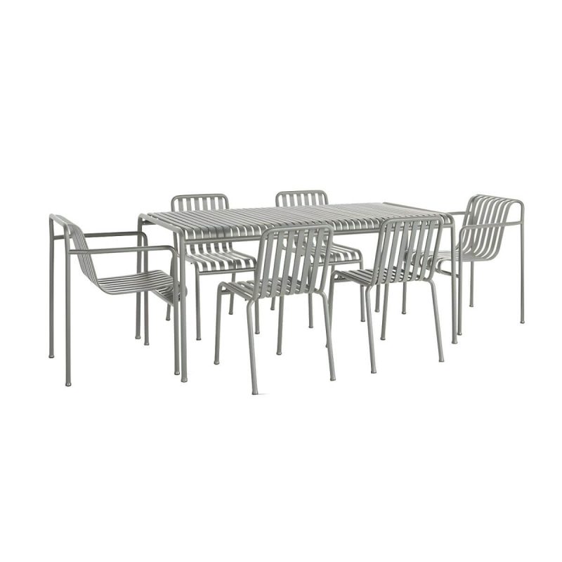 "Grey Metal Patio Table Contemporary Style Water Resistant for Outdoors - 70.9"L x 31.5"W x 29.5"H Rectangular Table Only"