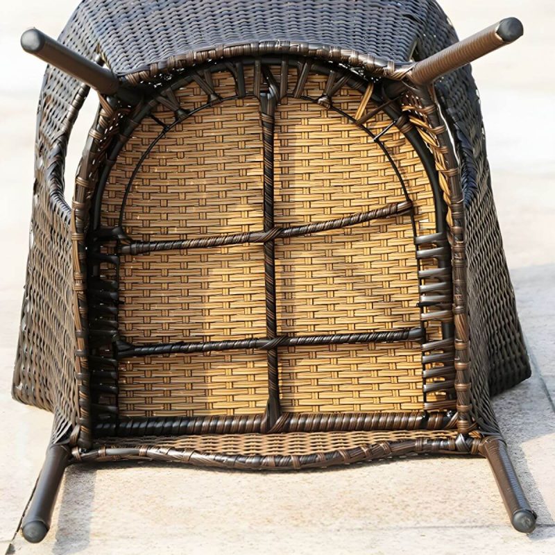 "Stackable Traditional Metal Arm Chair with Brown Wicker Back and Rust Resistant Aluminum Frame - 2 Piece Set"