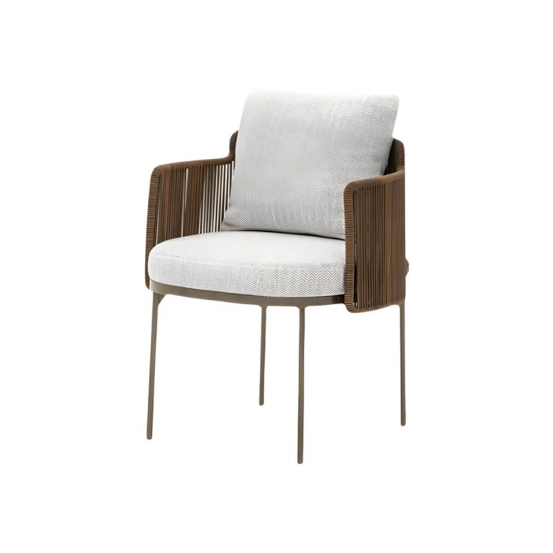"Patio Dining Chair Tropical Aluminum With Arm Upholstered Faux Rattan - 6 Piece Set 23.5"L x 23"W x 30"H"