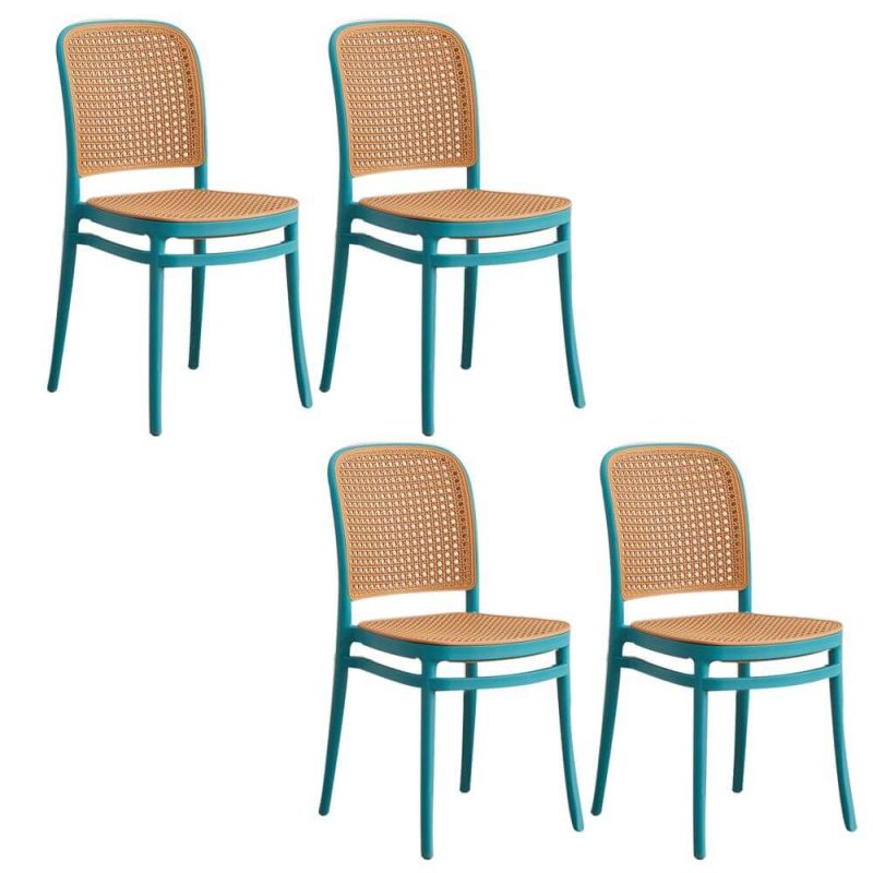 "Contemporary Dining Side Chair with Metal Legs Stacking Side Chair - Blue 4 Piece Set"