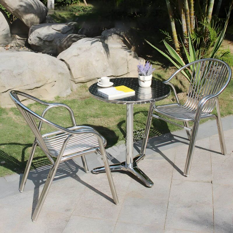 "Silver Modern Armchair Metal Stacking Dining Chairs with Arm - Silver 8 Piece Set"