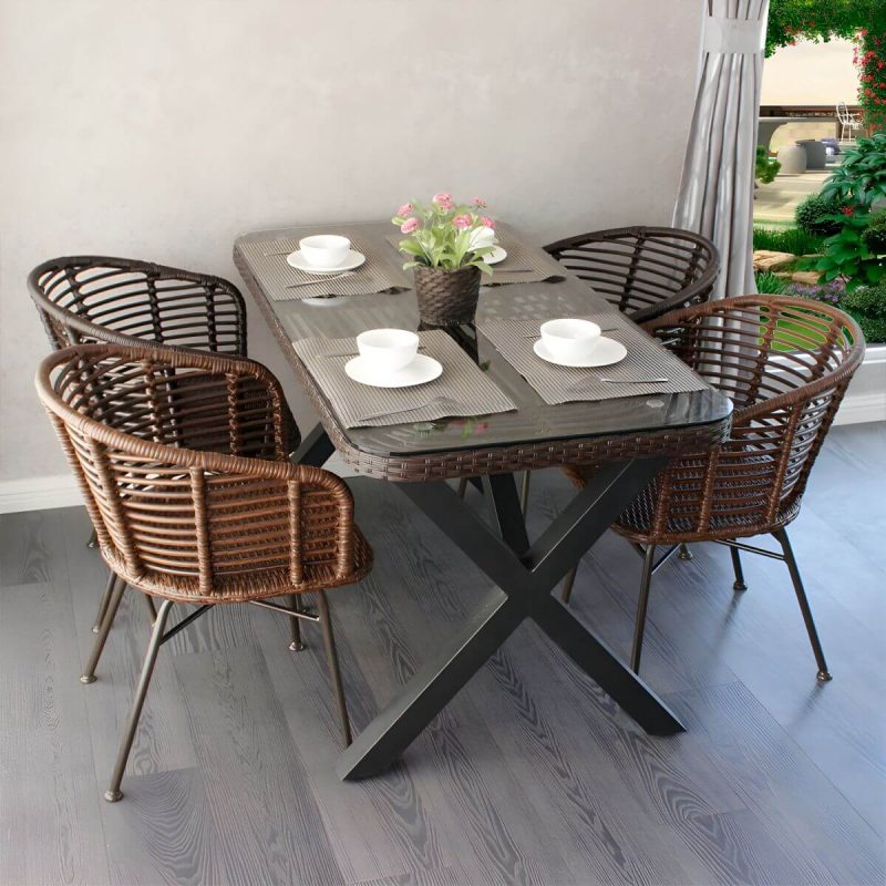 "Elegant Traditional Metal Patio Dining Set with Weatherproof Durability - Natural Table & 4 Chairs"