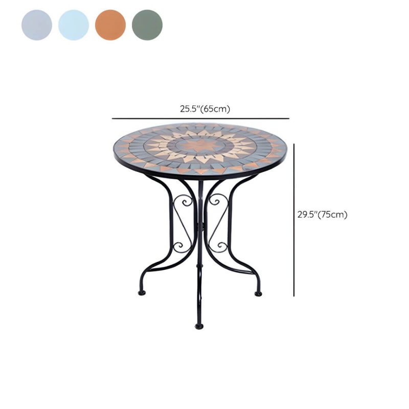 "Dimension of French Country Metal Patio Table Round Outdoor Iron Dining Table - Table Only Sky Blue"