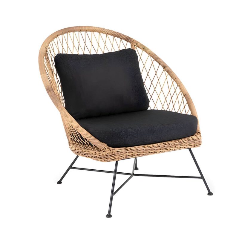 "Tropical Outdoors Dining Chair Rattan Side Chair with Cushion - 33.5"L x 31.5"W x 35.4"H Natural Finish 1 Piece"