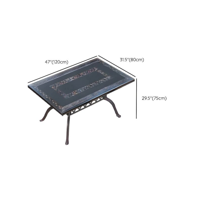 "Dimension of Weatherproof Mid-Century Modern Brown Metal Rectangular Patio Dining Set - Table 47.2"L x 31.5"W x 29.5"H"