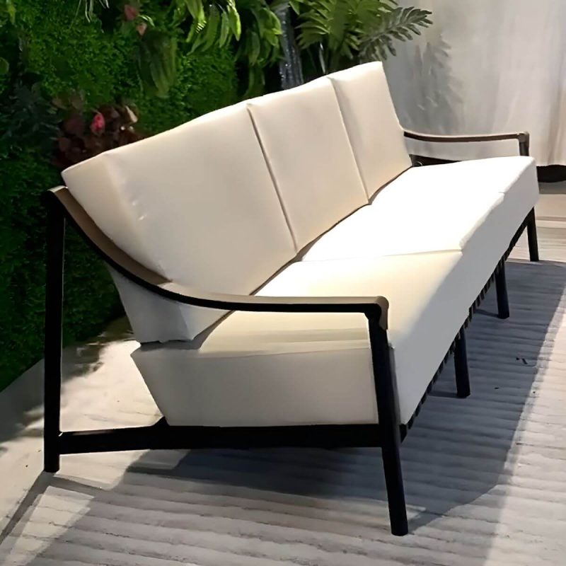"Gray Metal Symmetrical Upholstered Sofa - Waterproof & Durable - 3-Seater Sofa"