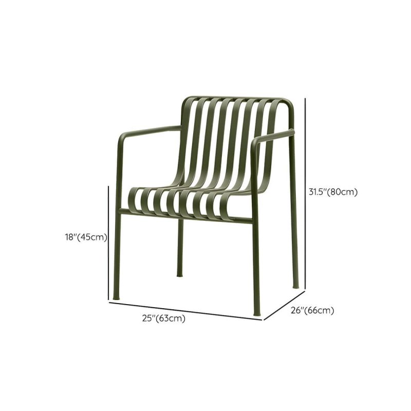 "Dimension of Industrial Metal Outdoor Bistro Chairs Open Back Dining Chairs in Green - 25"L x 26"W x 31"H 2 Piece Set"