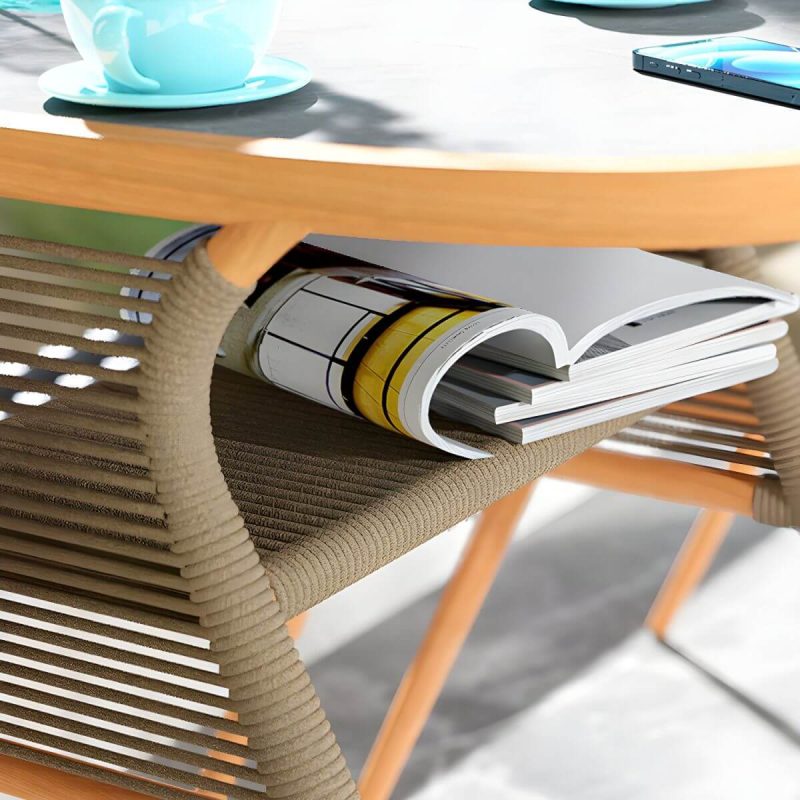 "Contemporary Dining Table Set with Oval Top and 2 Woven Chairs for Courtyard - Table & Chair(s) 2 Grey"