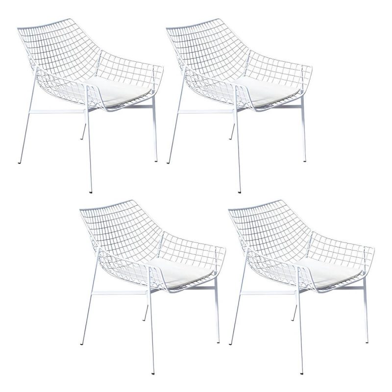 "Contemporary Iron Frame Black and White Armless Dining Side Chair - White 4 Piece Set"