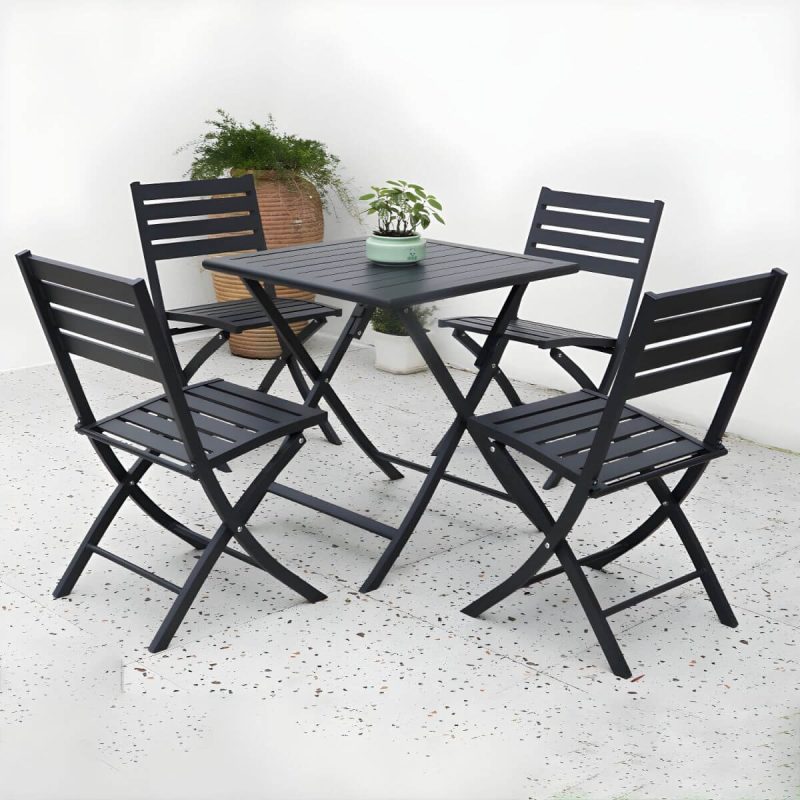 "Metal Modern Folding Patio Dining Set with Strap Back Chairs - Table & Chair(s) 28"L x 28"W x 29"H 4 Black"