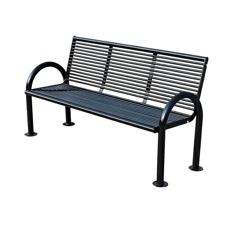 "Industrial Metal Park Bench with Waterproof Durability, Arms, and Back - Black"