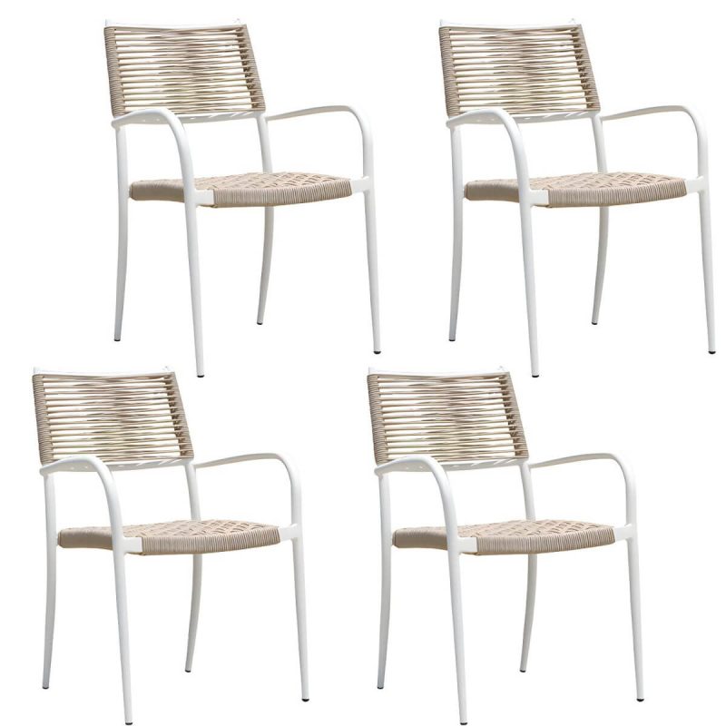 "Stacking Dining Side Chair Aluminum Outdoor Bistro Chairs with Arm - 4 Piece Set"