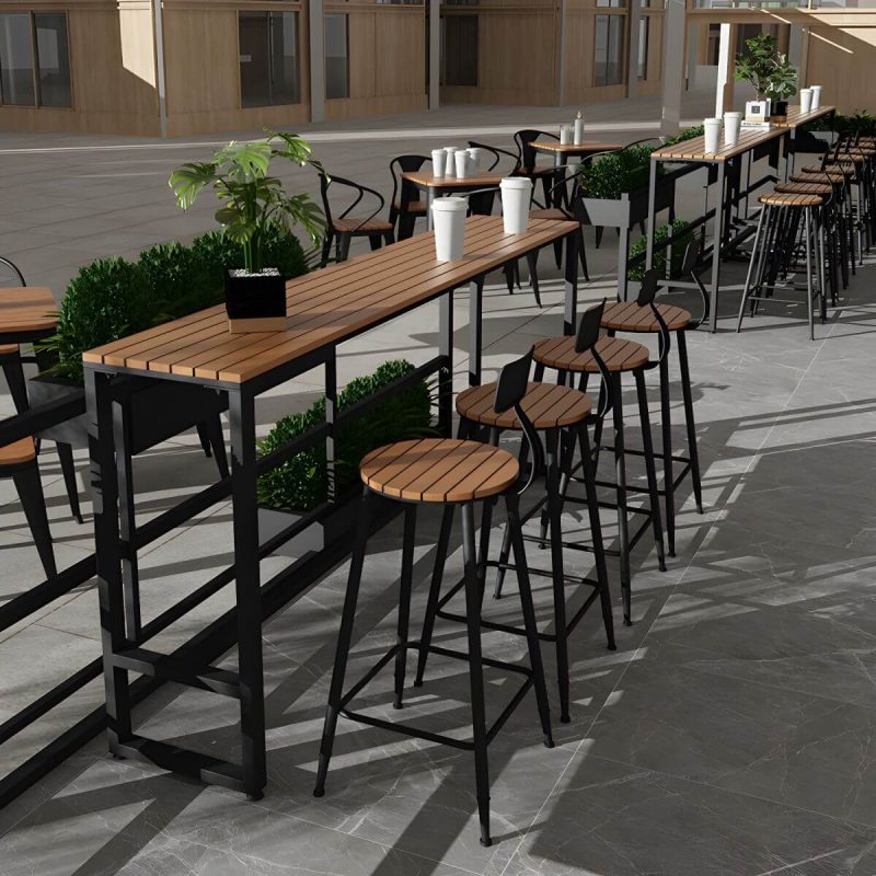 "Brown Faux Wood Bar Height Table Industrial Rectangle Patio Table - 70.9"L x 15.7"W x 41.3"H Table Only"