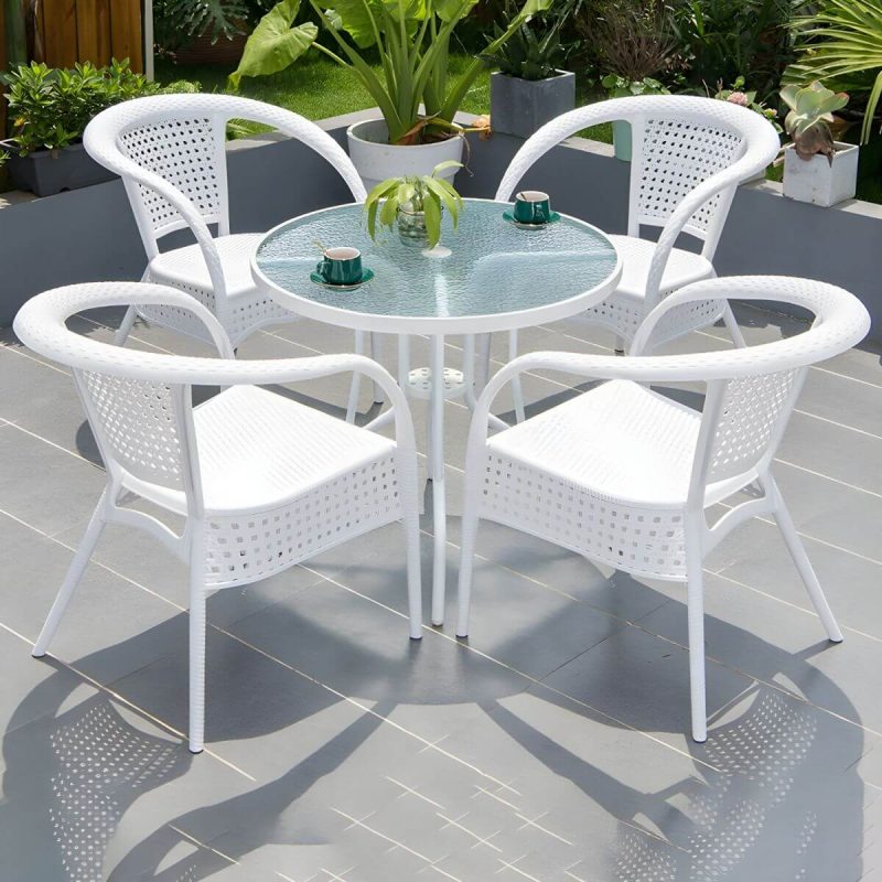 "Contemporary White Metal Dining Table Furniture Set with Chairs for Courtyard - Table & Chair(s) 31.5"L x 31.5"W x 28.3"H 4"