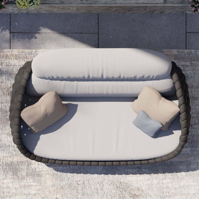 "Tatta 2-Seater Woven Rope Outdoor Sofa Patio Loveseat Removable Cushion Gray & Black"