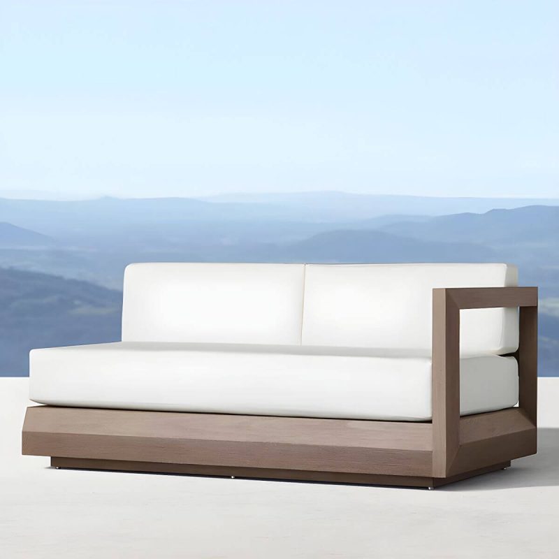 "Wood Rectangular Contemporary Patio Sofa with Cushions for Outdoor - Left Armrest Double Seat"
