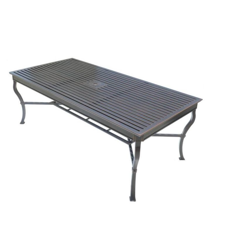 "7 Piece Set Metal Seating Weatherproof Ink Outdoor Dining Set with Pillow, Table, and Chairs, Table & 6 Chairs, 84"L x 42"W x 30"H"