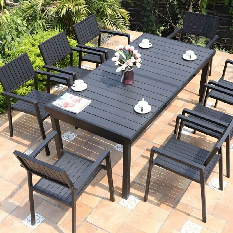 "Black Wooden Patio Table Contemporary Style in Rectangular Shape - Table Only"